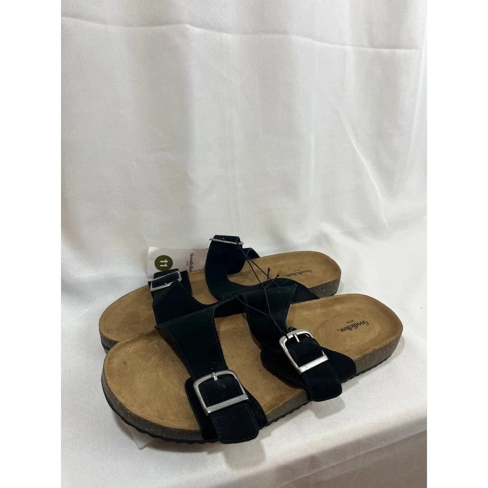 Goodfellow & Co Mens Black Two Strap Buckle Slide Sandals Size 11 New